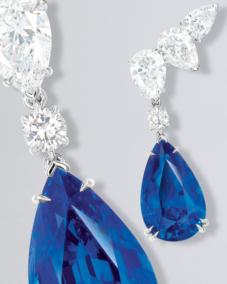 Pear Shape Ceylon Sapphire and Diamond Earrings