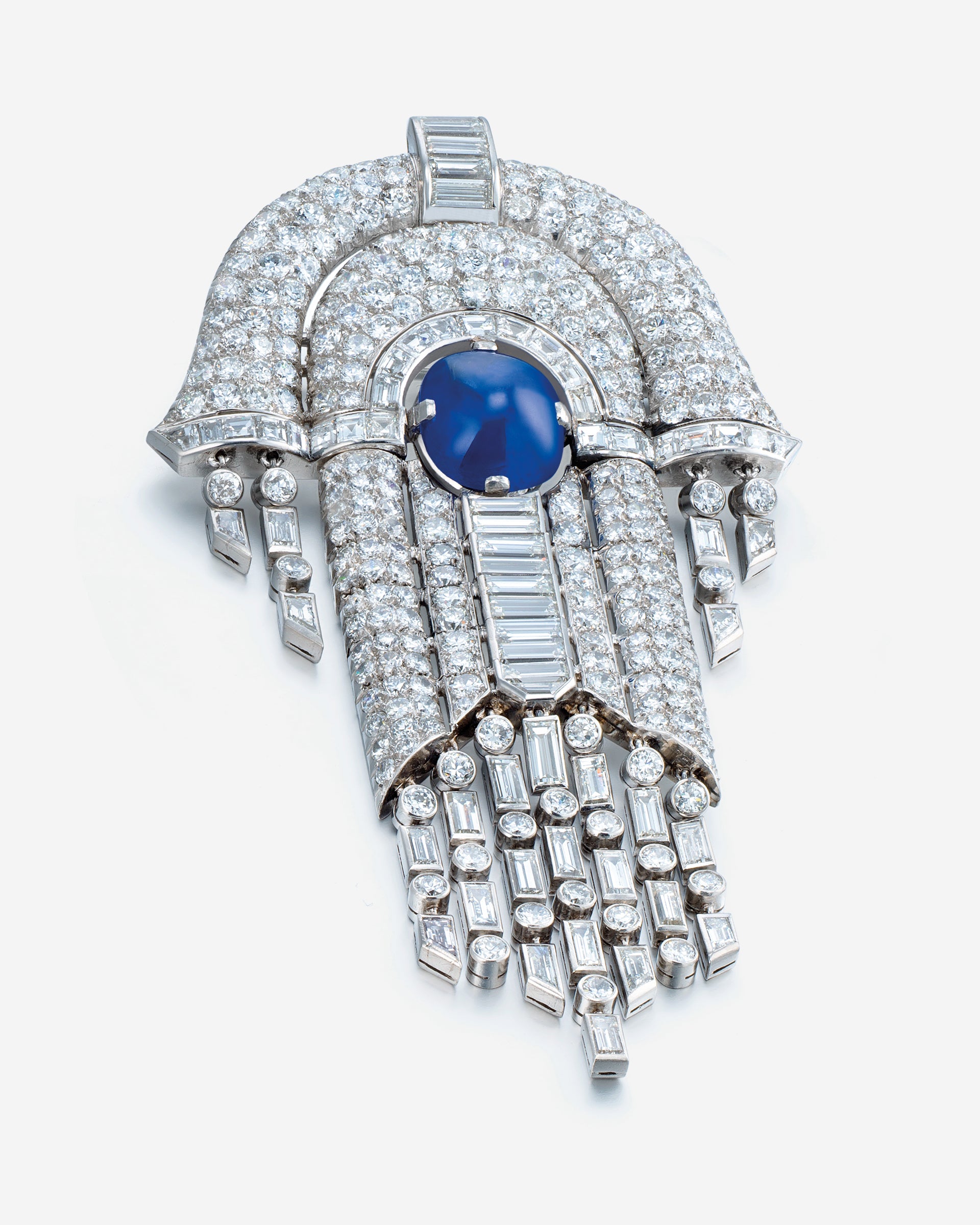 Art Deco Kashmir Sapphire & Diamond Brooch-Pendant by Mauboussin, circa 1930