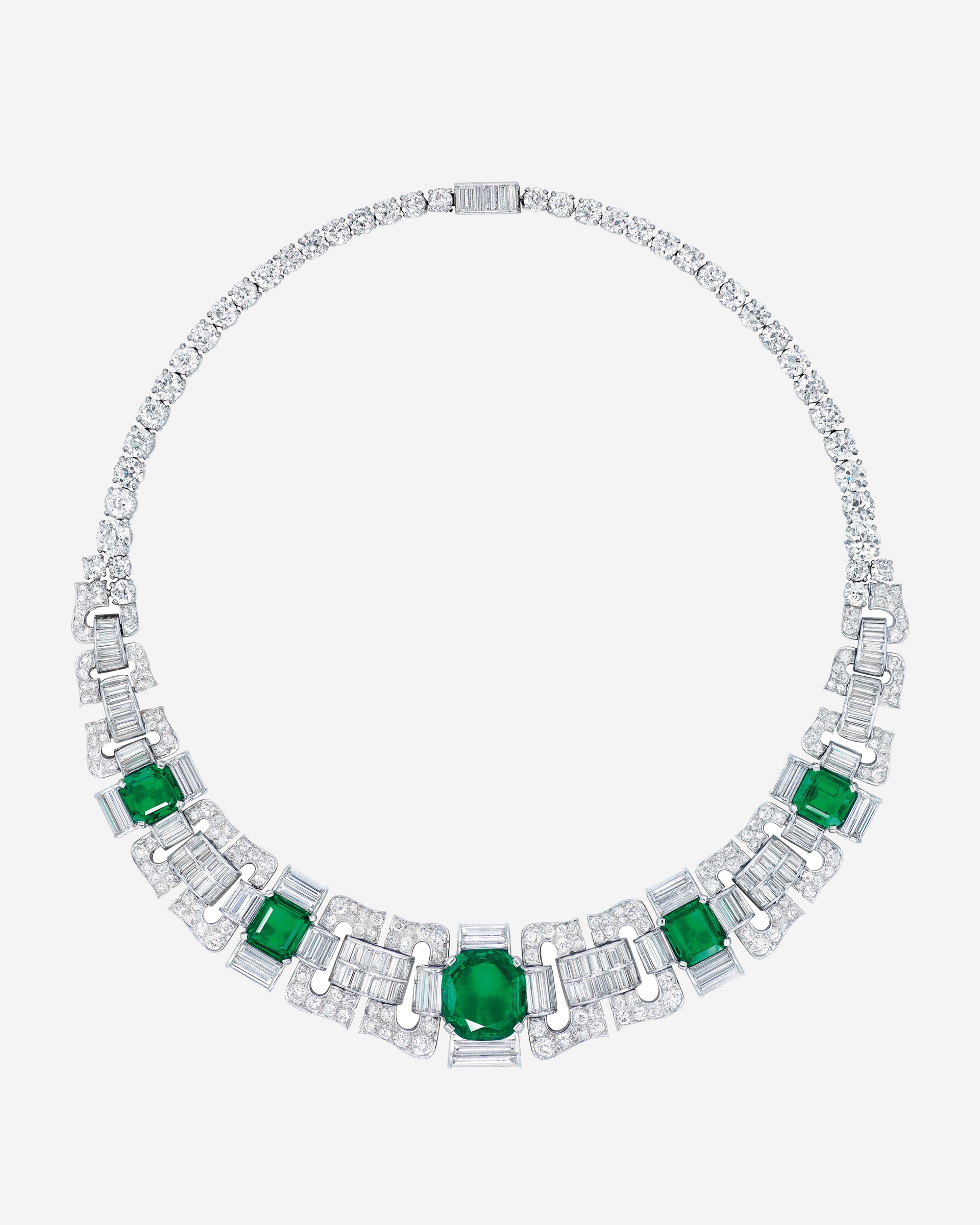 Art Deco Old Mine Colombian Emerald & Diamond Necklace, circa 1935
