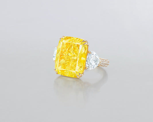 14.16 carat Cushion Cut Fancy Intense Yellow Diamond Ring