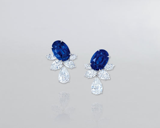 16.05 carat Oval Shape Ceylon Sapphire and Diamond Cluster Earrings