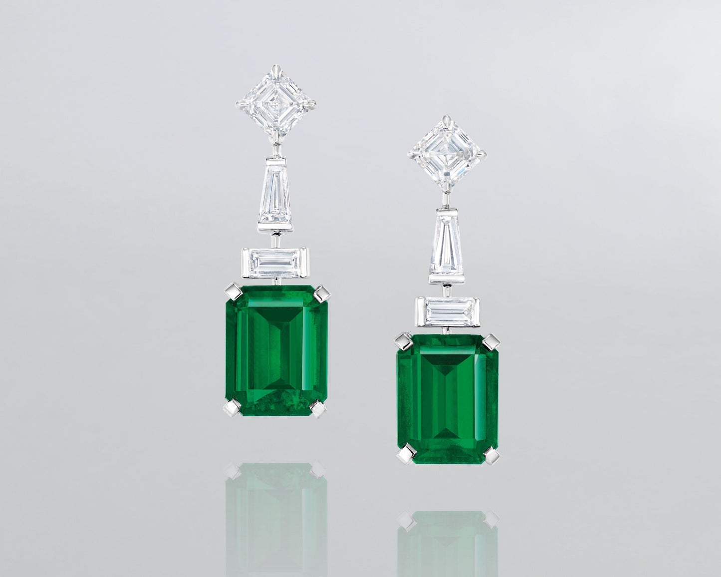 6.52 carat Emerald Cut Colombian Emerald and Diamond Earrings