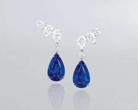 20.56 carat Pear Shape Ceylon Sapphire and Diamond Earrings