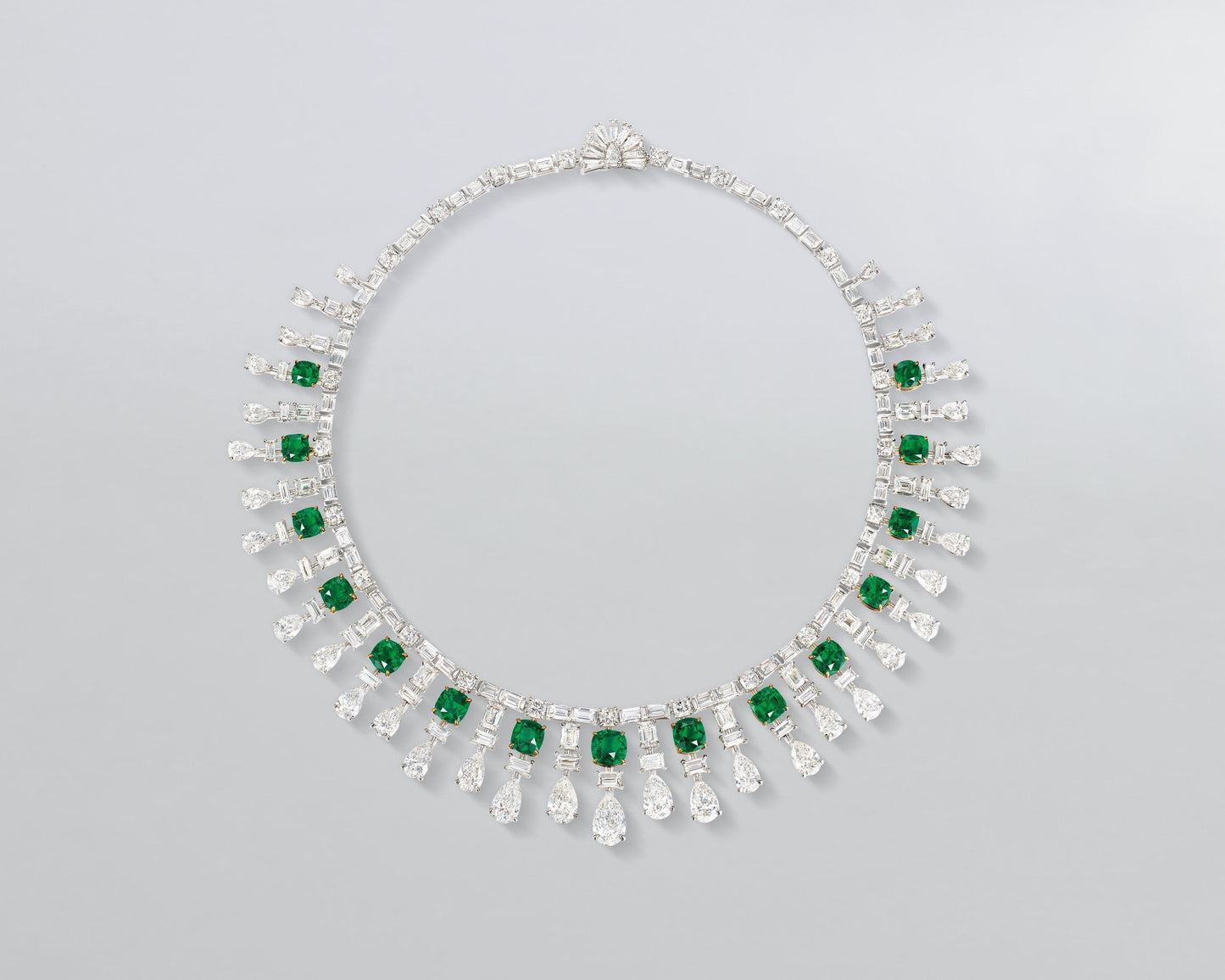 Cushion Cut Colombian Emerald and Diamond Necklace