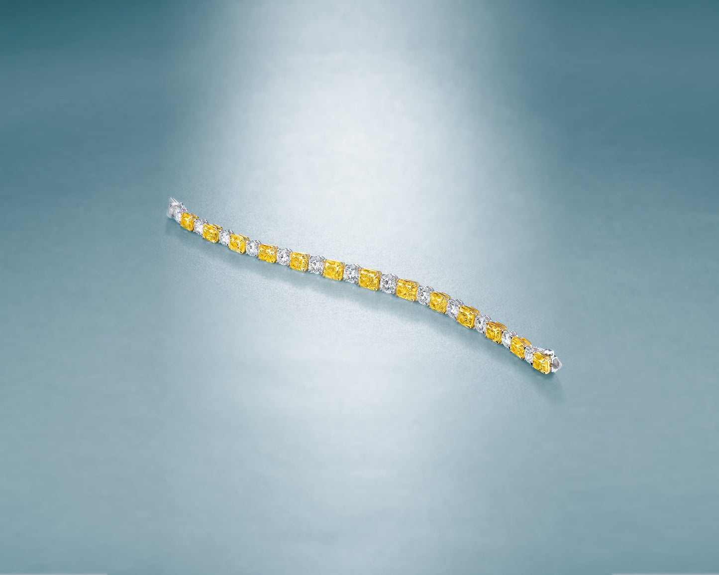 Radiant Cut Fancy Intense Yellow and White Diamond Bracelet