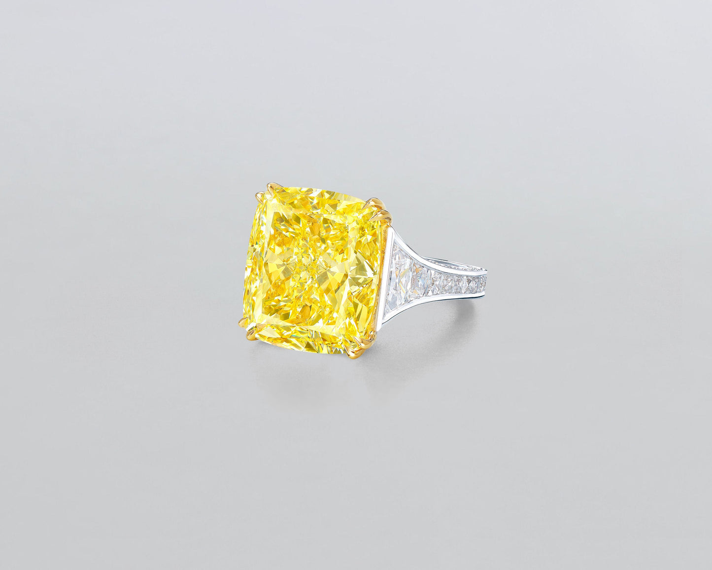 14.96 carat Cushion Cut Fancy Vivid Yellow Diamond Ring