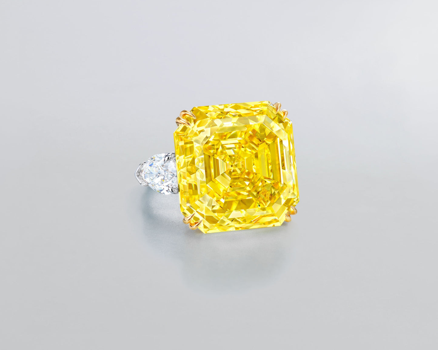 42.88 carat Asscher Cut Fancy Intense Yellow Diamond Ring
