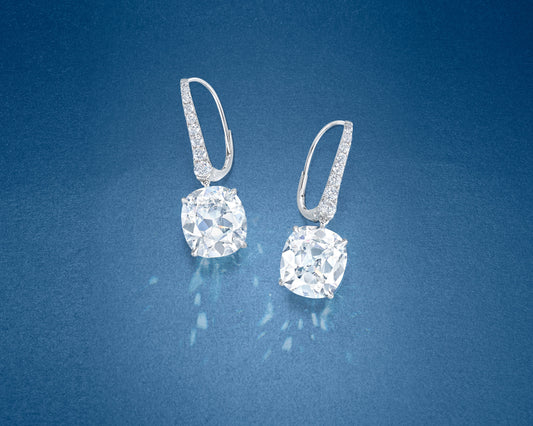 11.18 carat Antique Cushion Cut Diamond Earrings