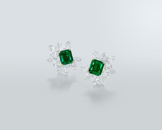 13.04 carat Colombian Emerald and Diamond Cluster Earrings