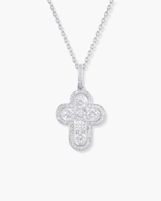 Round Diamond Cross Pendant Necklace, 1.28 carats