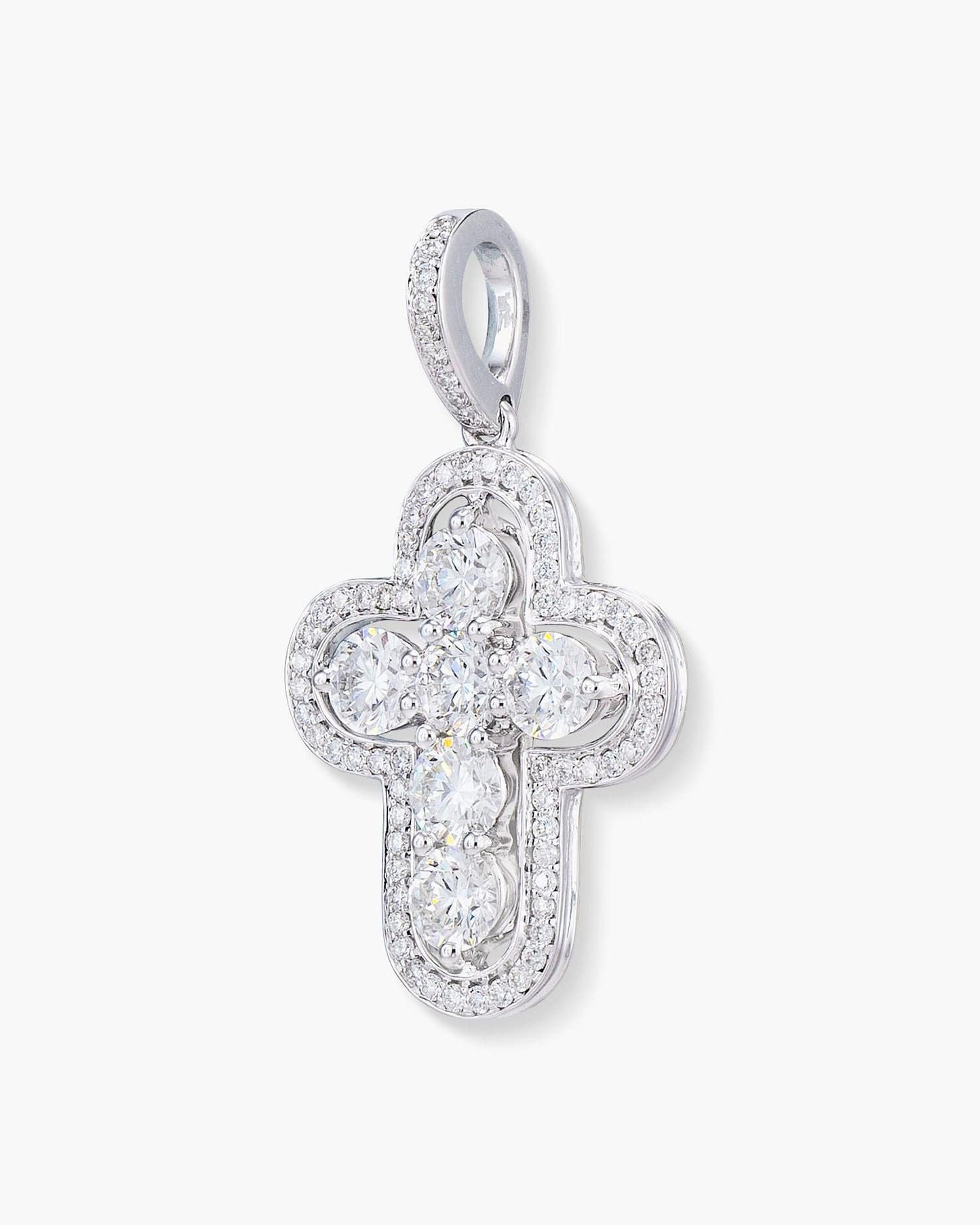 Round Diamond Cross Pendant Necklace, 1.28 carats