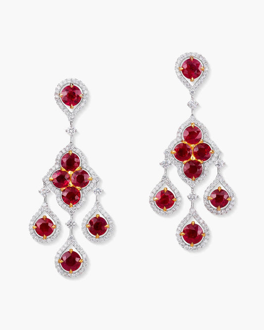 Round Ruby and Diamond Drop Earrings