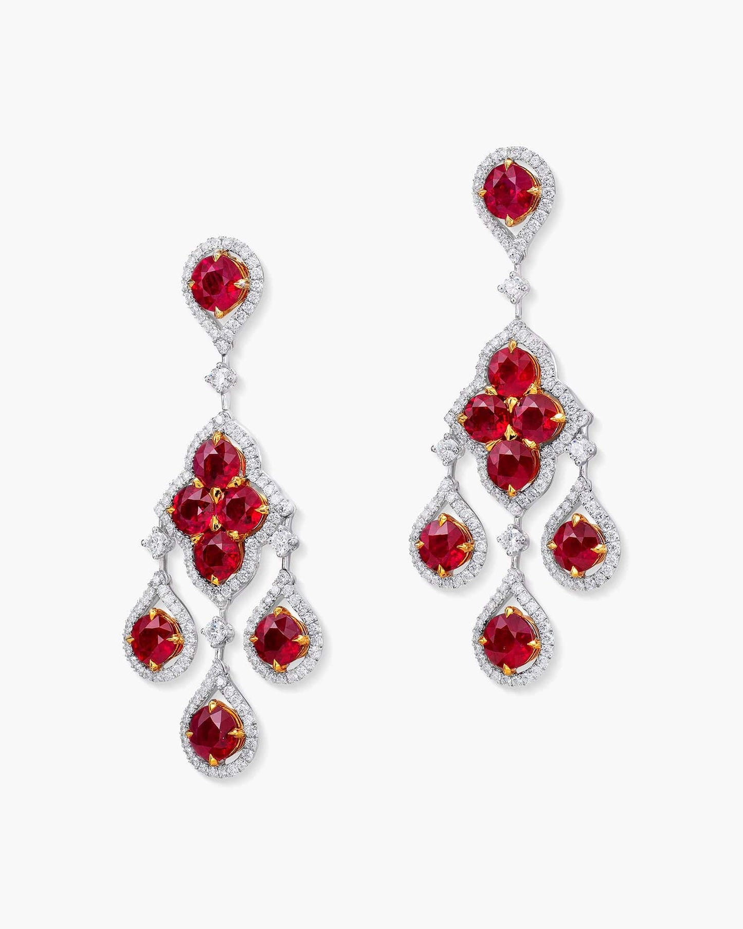 Round Ruby and Diamond Drop Earrings