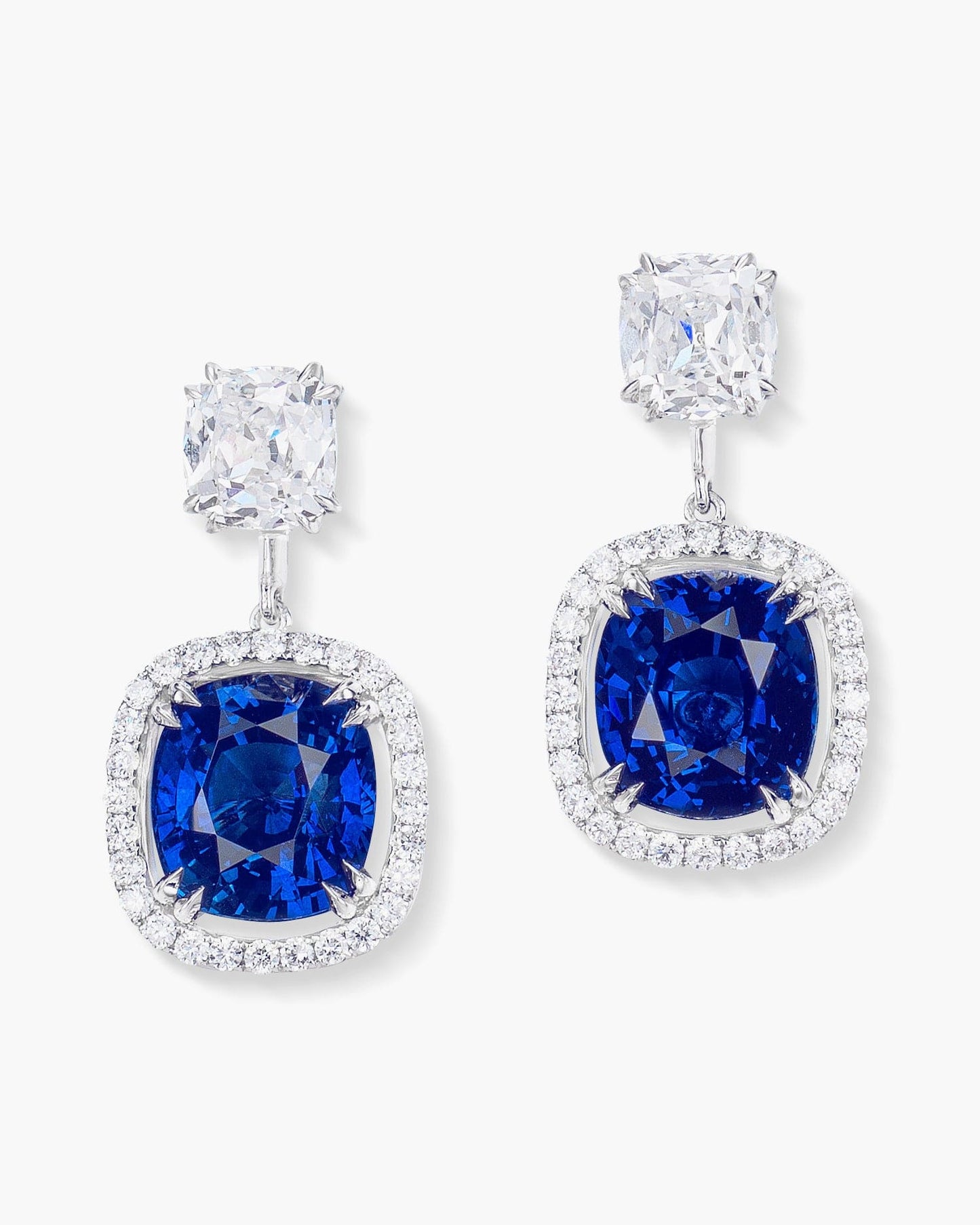 6.11 carat Cushion Cut Ceylon Sapphire and Diamond Earrings