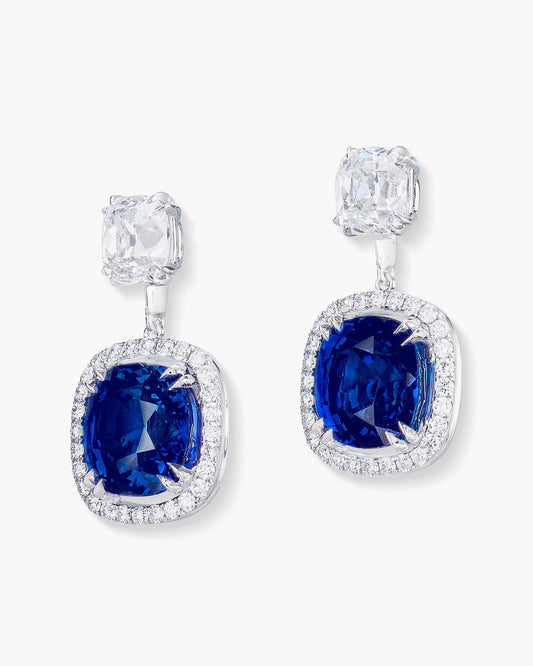 6.11 carat Cushion Cut Ceylon Sapphire and Diamond Earrings
