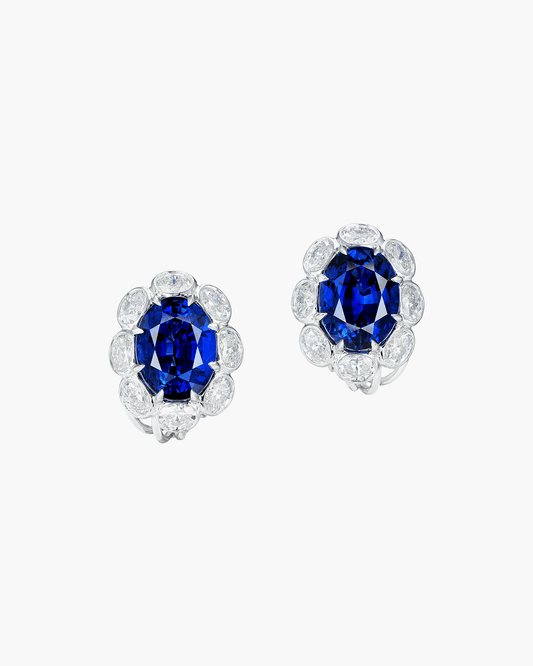 10.19 carat Oval Shape Ceylon Sapphire and Diamond Earrings