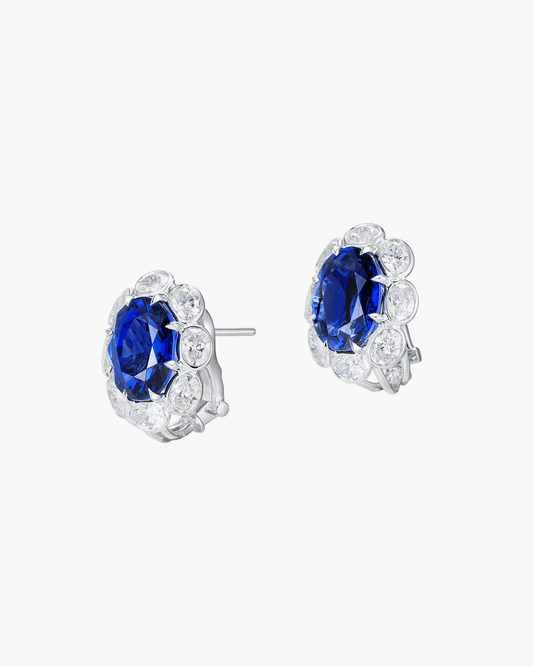 10.19 carat Oval Shape Ceylon Sapphire and Diamond Earrings