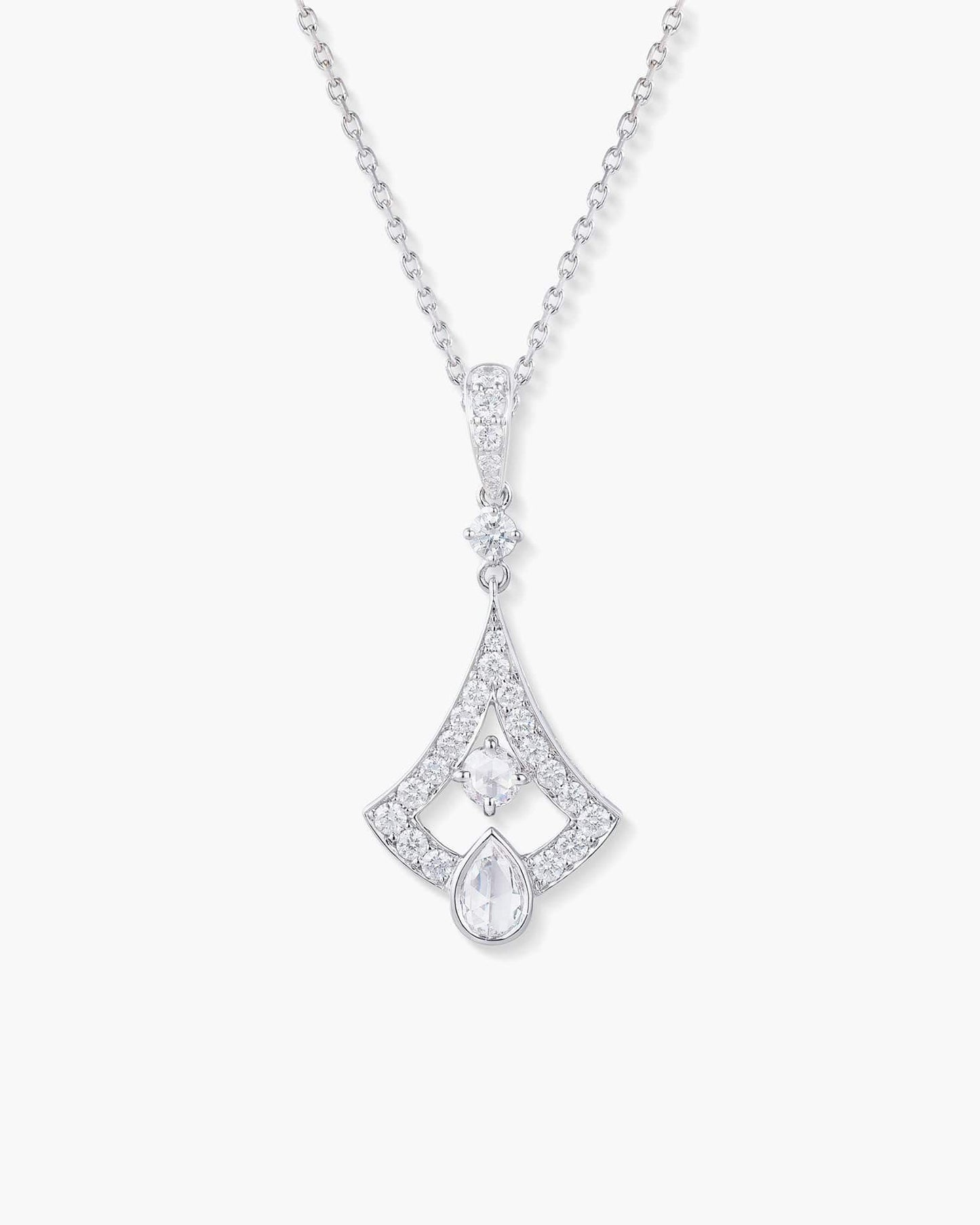 Pear Shape and Round Rose Cut Diamond Pendant Necklace, 0.80 carats