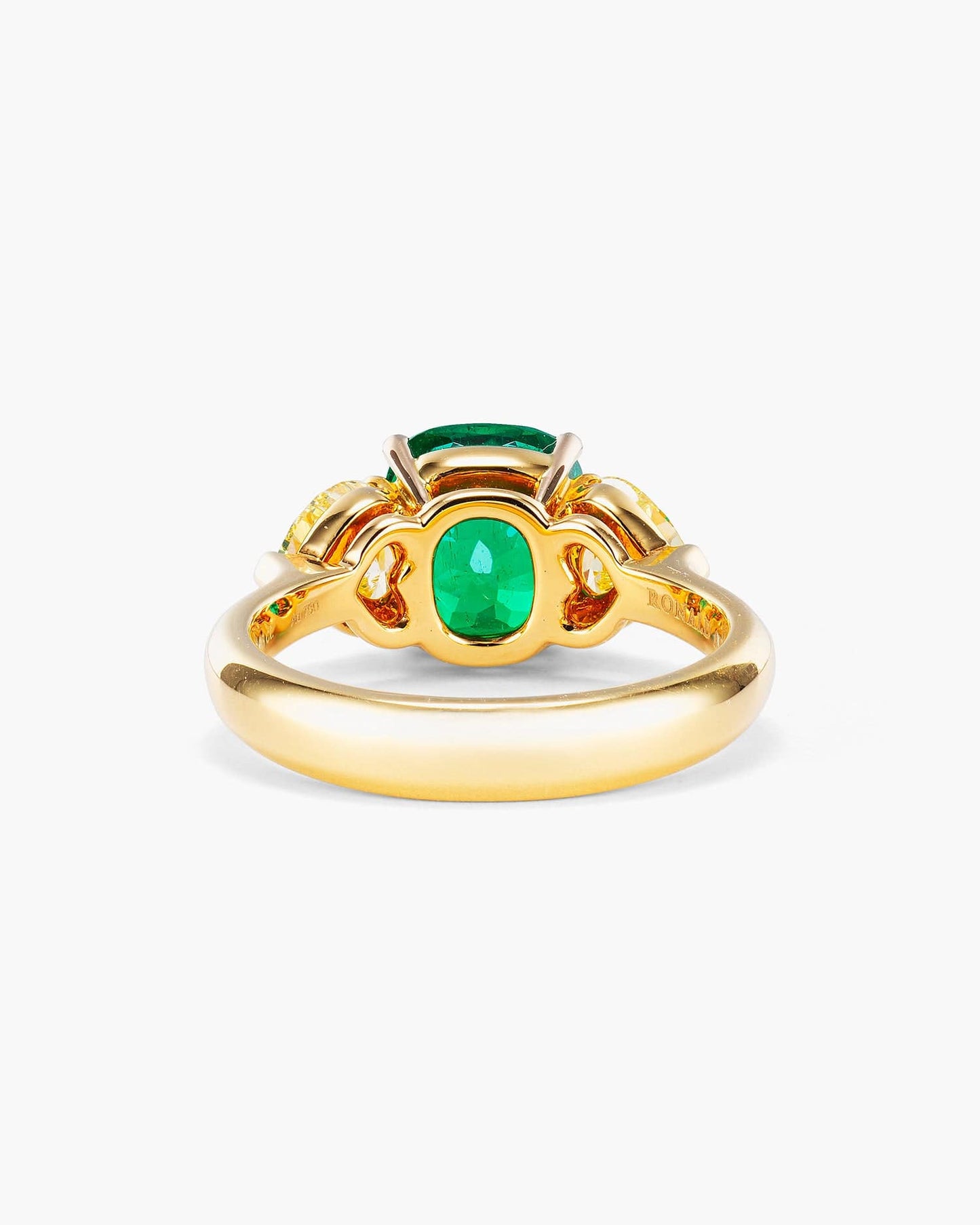 2.32 carat Cushion Cut Colombian Emerald and Yellow Diamond Ring