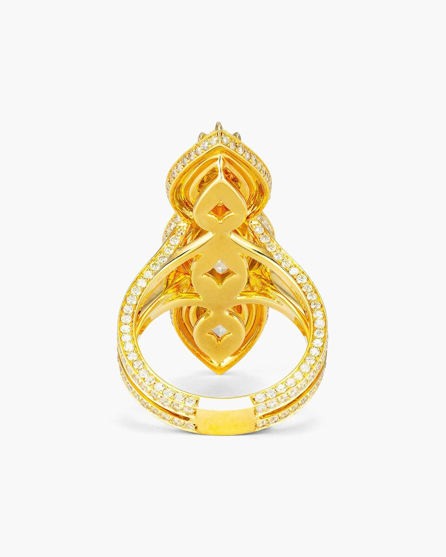 Three-Stone Oval and Pear Shape Yellow Diamond Ring