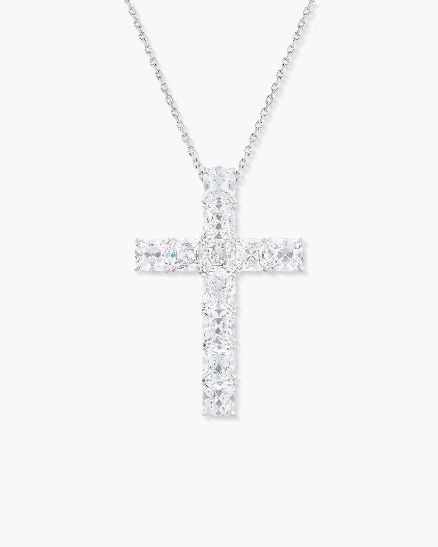 Antique Cushion Cut Diamond Cross Pendant Necklace, 8.11 carats