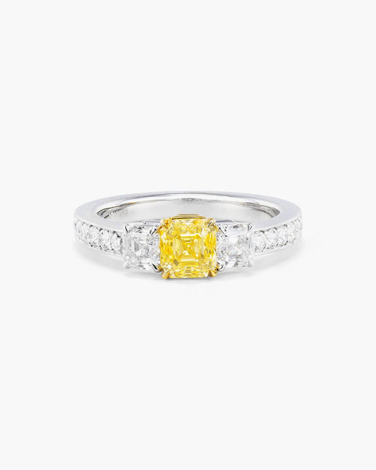 0.74 carat Asscher Cut Yellow and White Diamond Ring