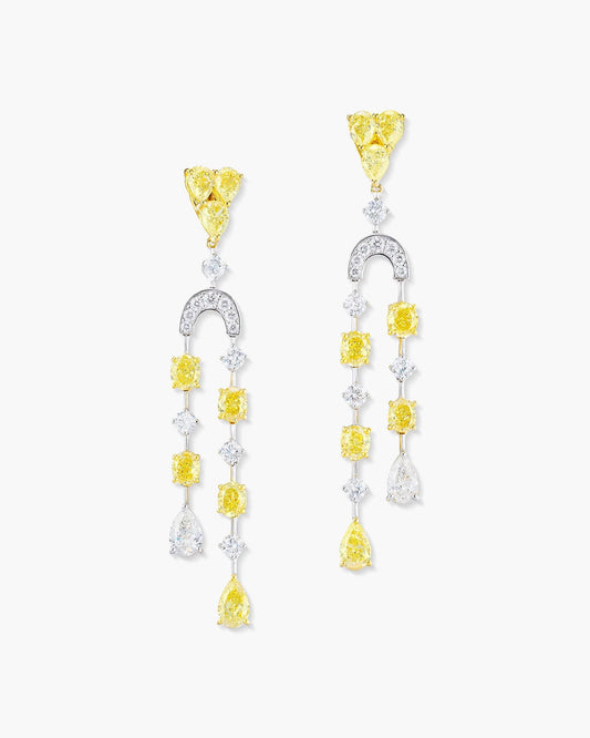 Fancy Intense Yellow and White Diamond Arch Chandelier Earrings