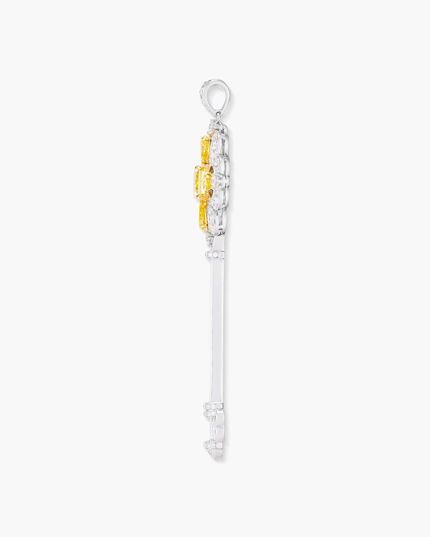 Fancy Shaped Yellow and White Diamond Key Pendant Necklace, 5.15 carats