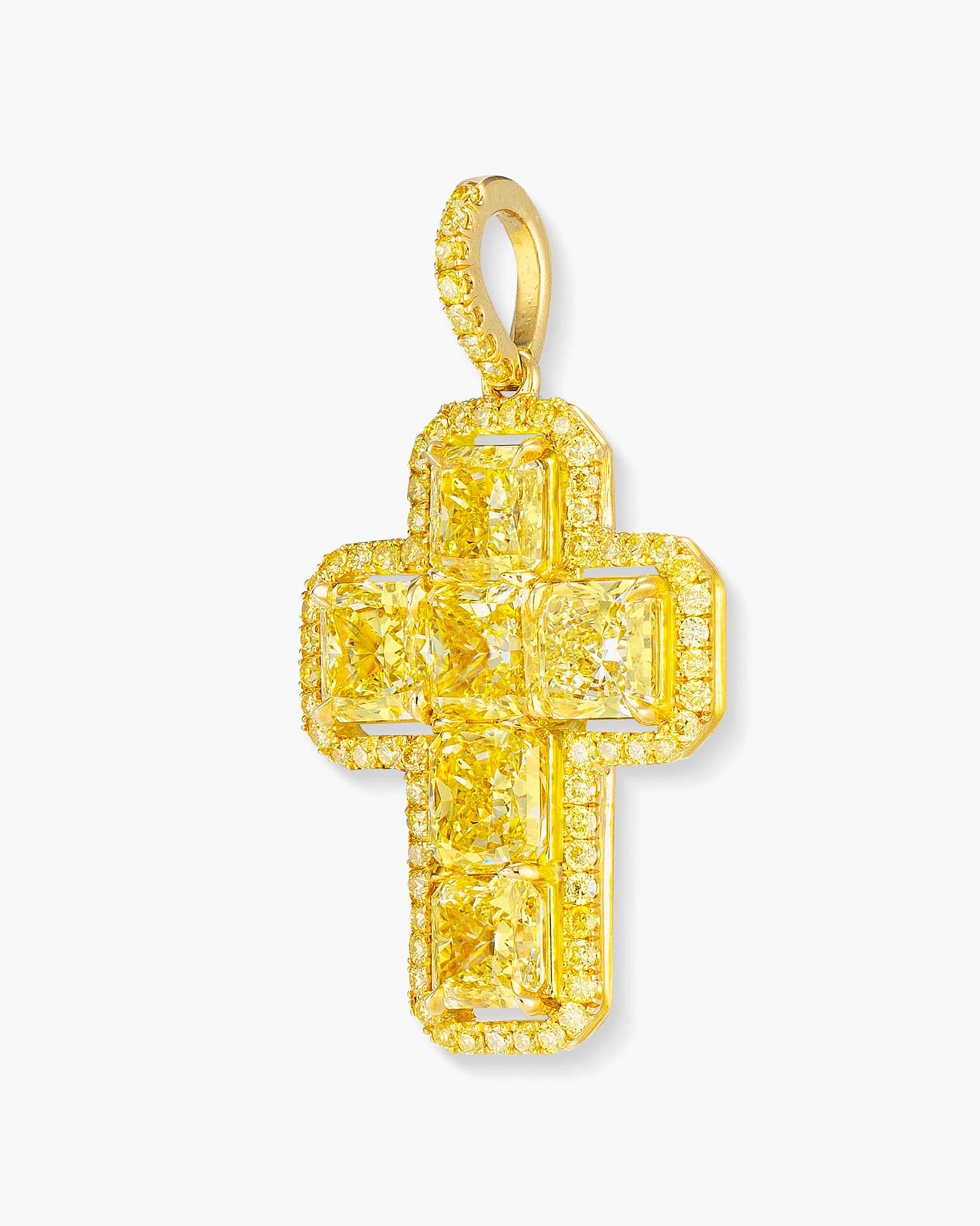 Radiant Cut Yellow Diamond Cross Pendant Necklace, 3.41 carats