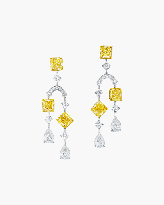 Fancy Yellow and White Diamond Arch Earrings