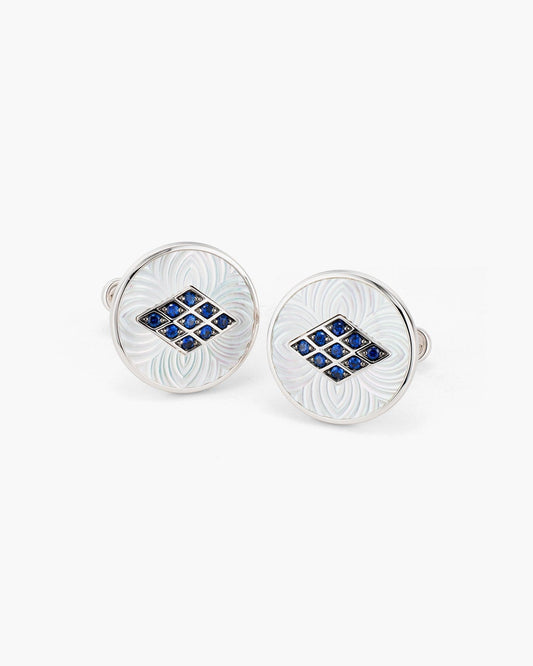 Circular Bejewelled Sapphire and Mother of Pearl Kite Cufflinks
