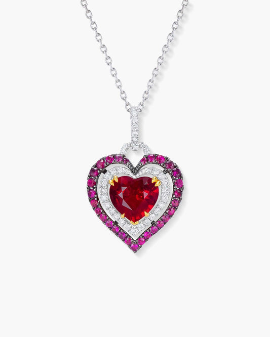 1.49 carat Heart Shape Burmese Ruby and Diamond Pendant Necklace