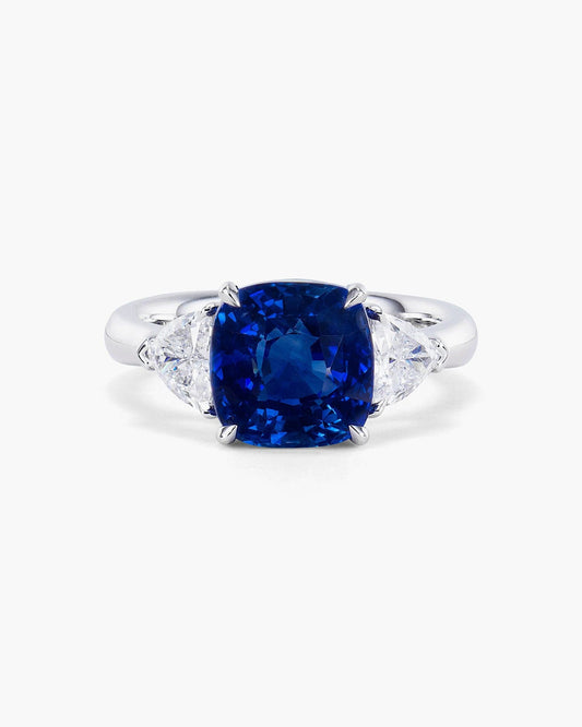 4.54 carat Cushion Cut Ceylon Sapphire and Diamond Ring
