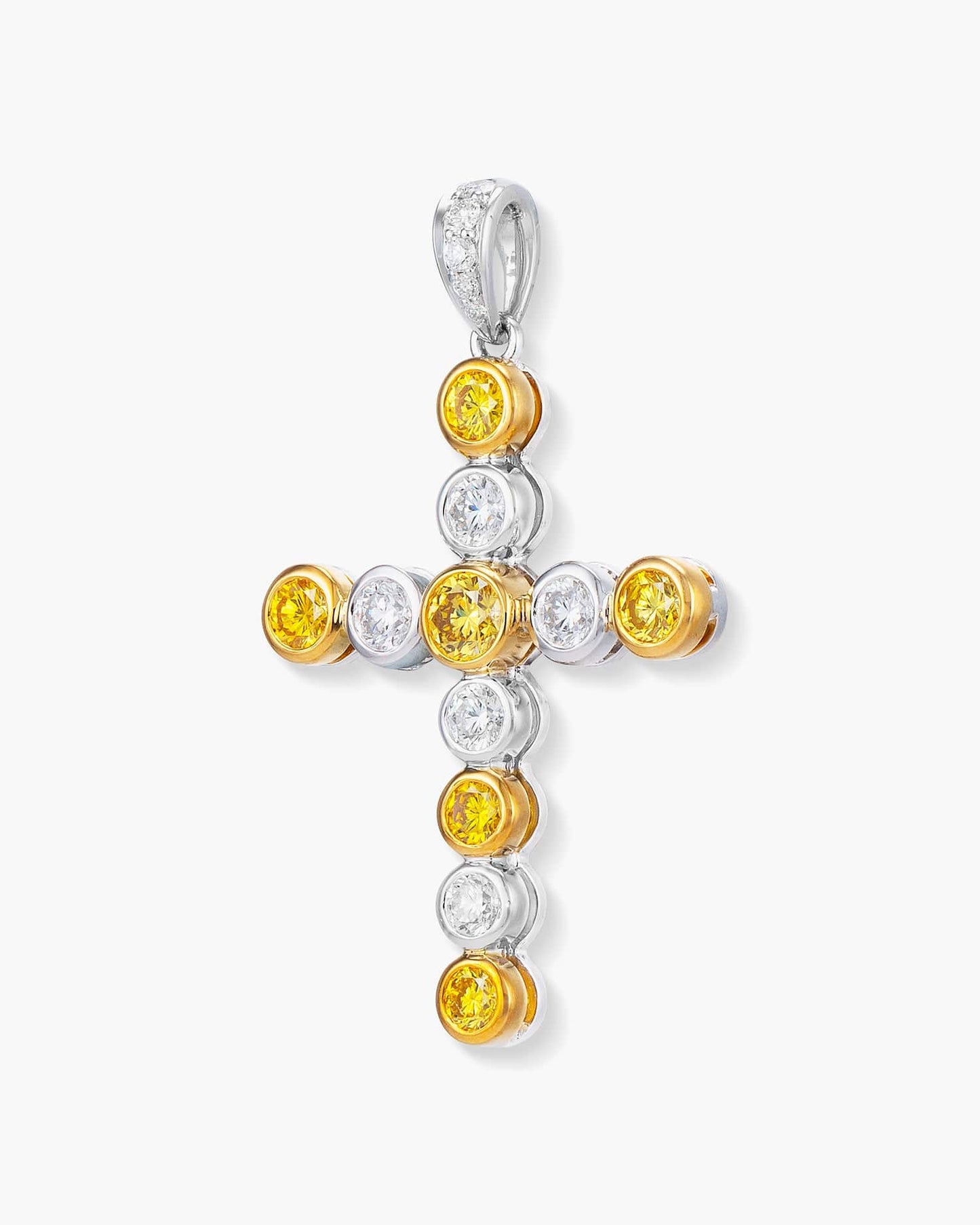 Yellow and White Diamond Cross Pendant Necklace, 1.31 carats