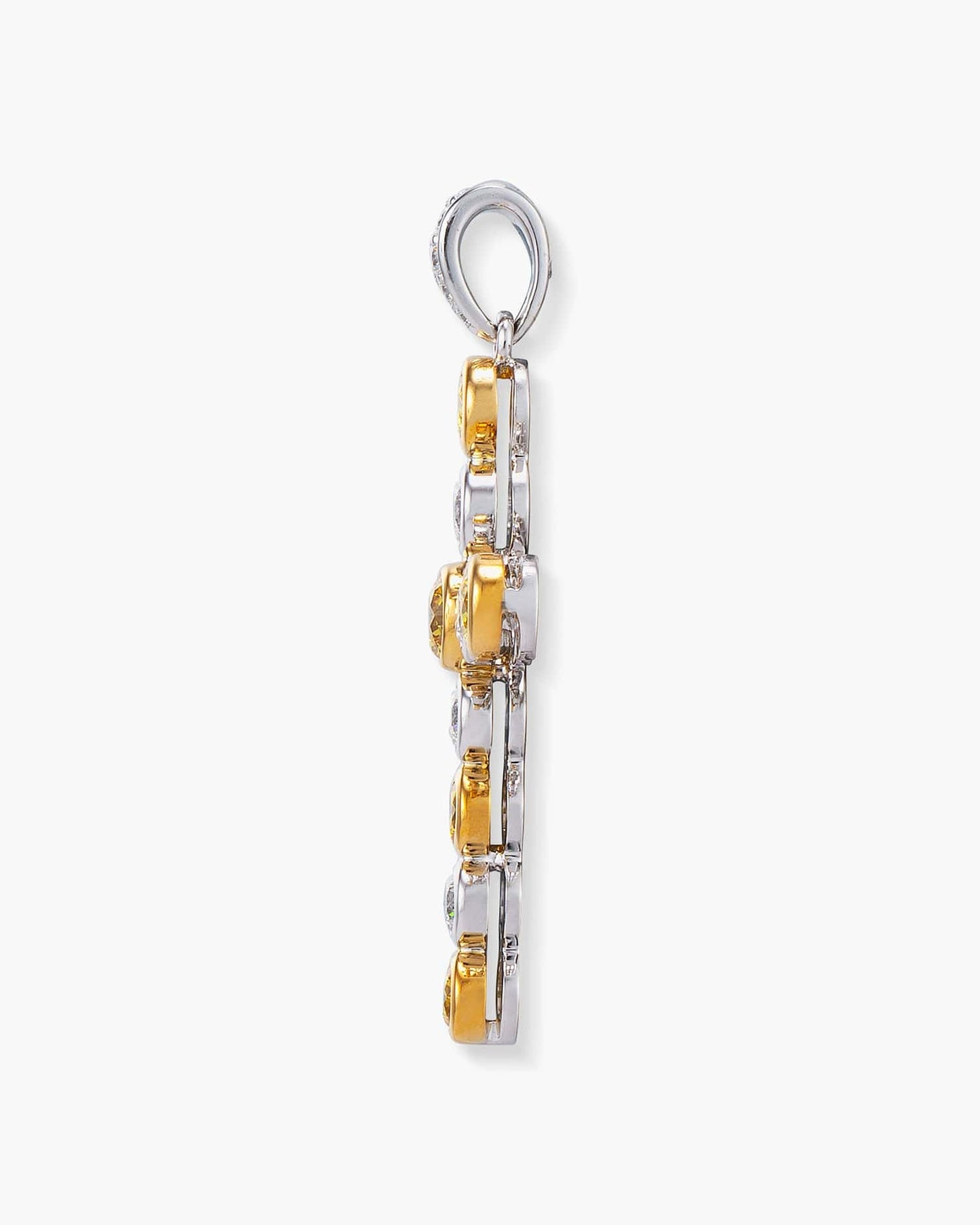 Yellow and White Diamond Cross Pendant Necklace, 1.31 carats