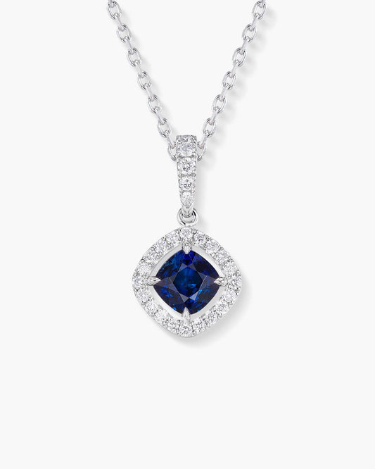 0.89 carat Cushion Cut Sapphire and Diamond Pendant Necklace