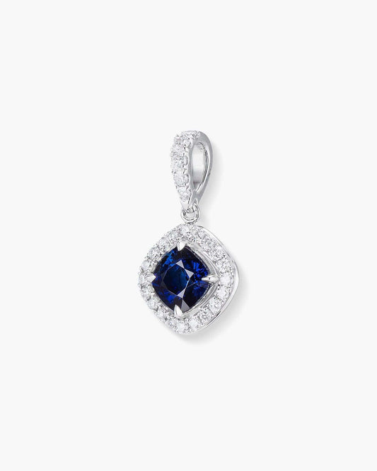 0.89 carat Cushion Cut Sapphire and Diamond Pendant Necklace