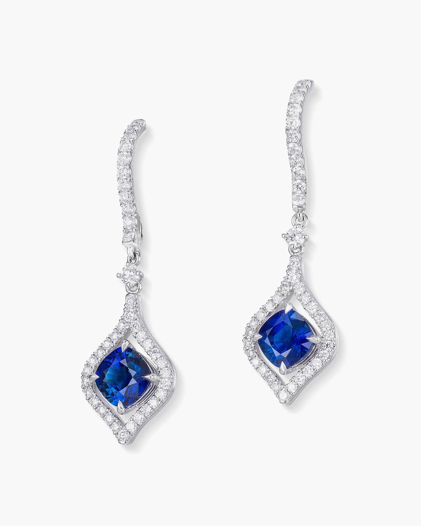 2.00 carat Cushion Cut Sapphire and Diamond Earrings