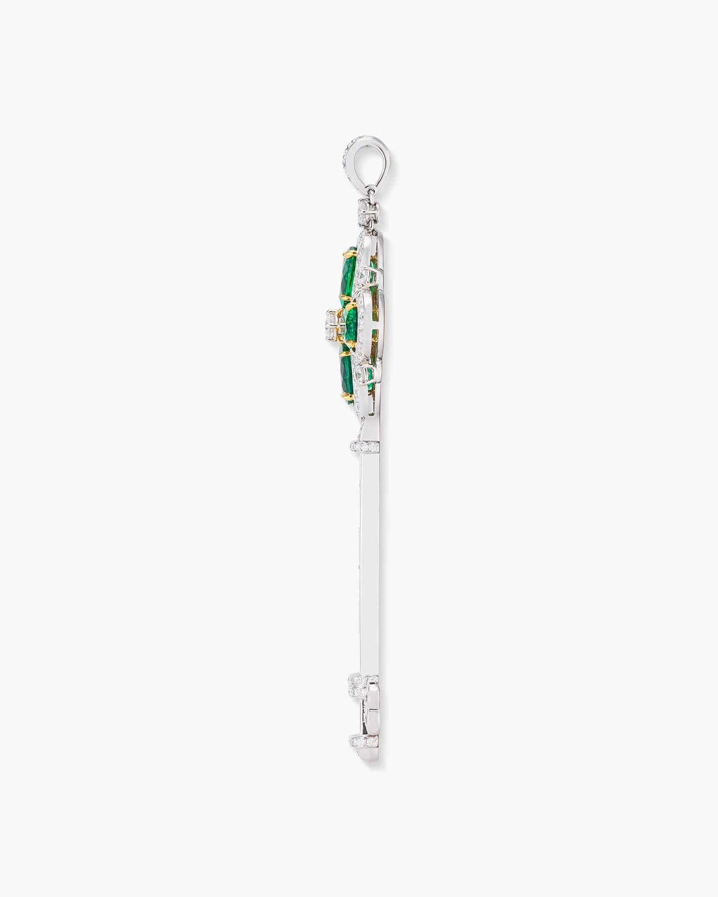 Pear Shape Emerald and Diamond Key Pendant Necklace, 6.81 carats