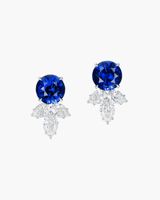 8.40 carat Round Cut Ceylon Sapphire and Diamond Earrings