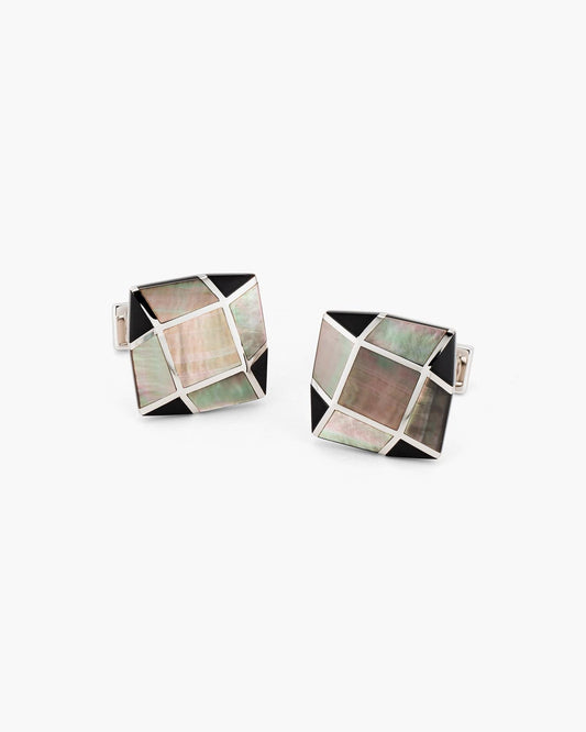 Black Mother of Pearl and Onyx Angular Checkerboard Cufflinks