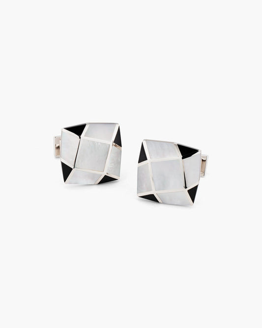 Mother of Pearl and Onyx Angular Checkerboard Cufflinks