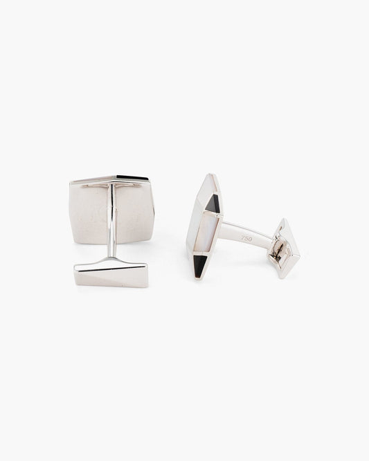 Mother of Pearl and Onyx Angular Checkerboard Cufflinks