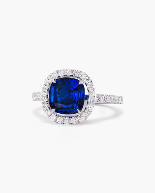 2.62 carat Cushion Cut Madagascar Sapphire and Diamond Ring