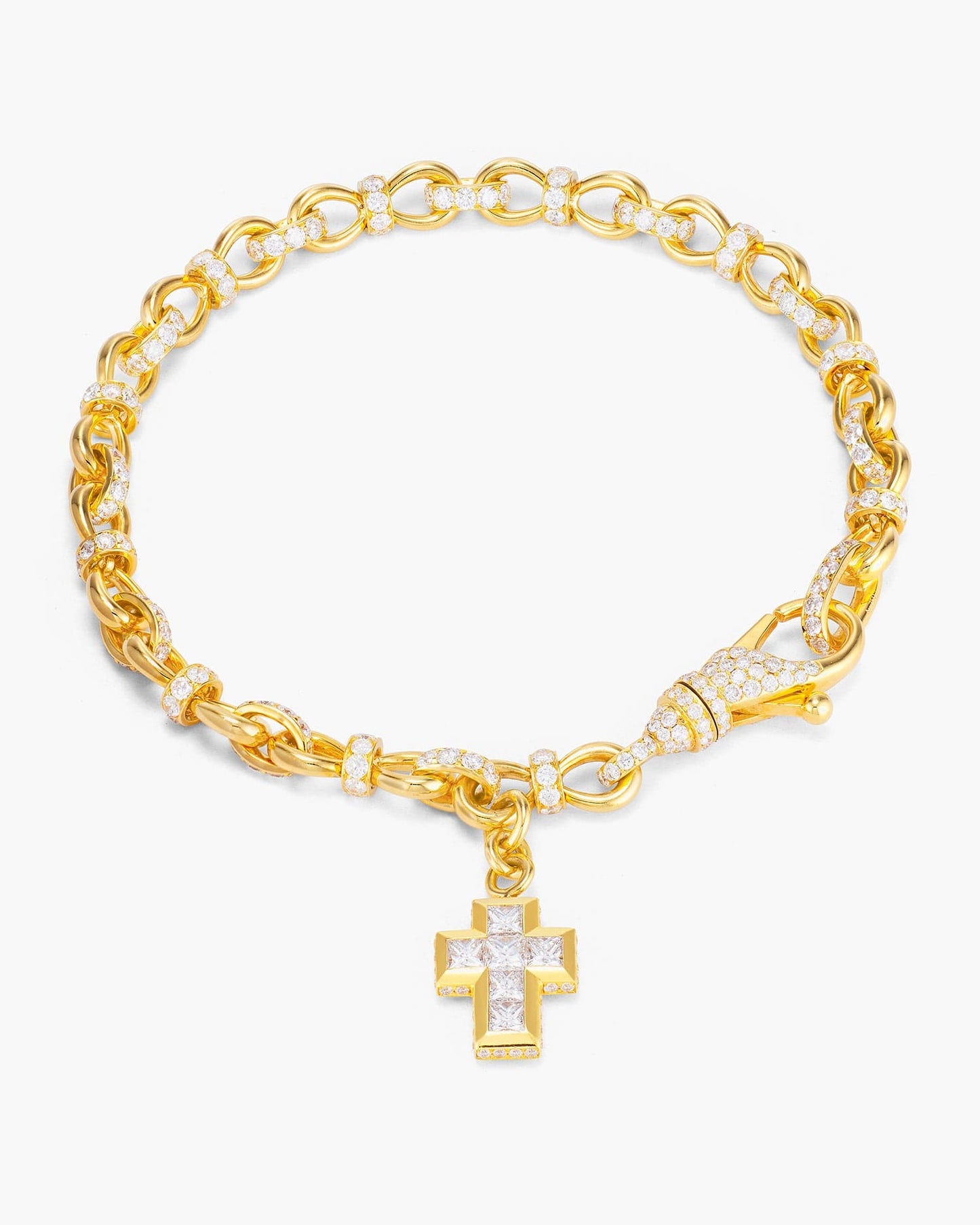 Yellow Gold Diamond Rope Bracelet with Cross Charm