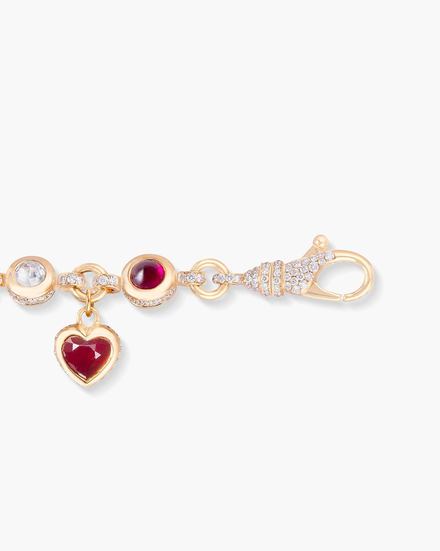 Burmese Ruby and Diamond Charm Bracelet with Heart Charm