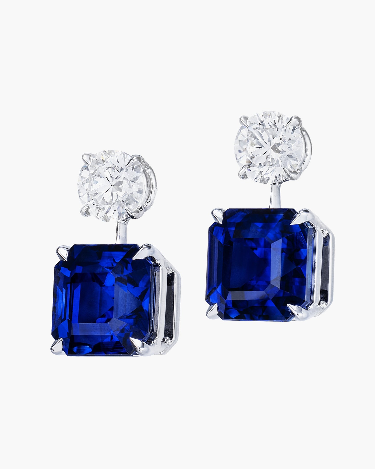 12.37 carat Emerald Cut Ceylon Sapphire and Diamond Earrings
