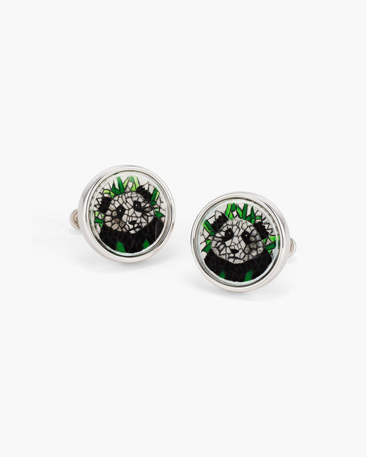 Mother of Pearl and Crystal Hand Painted Panda Cufflinks