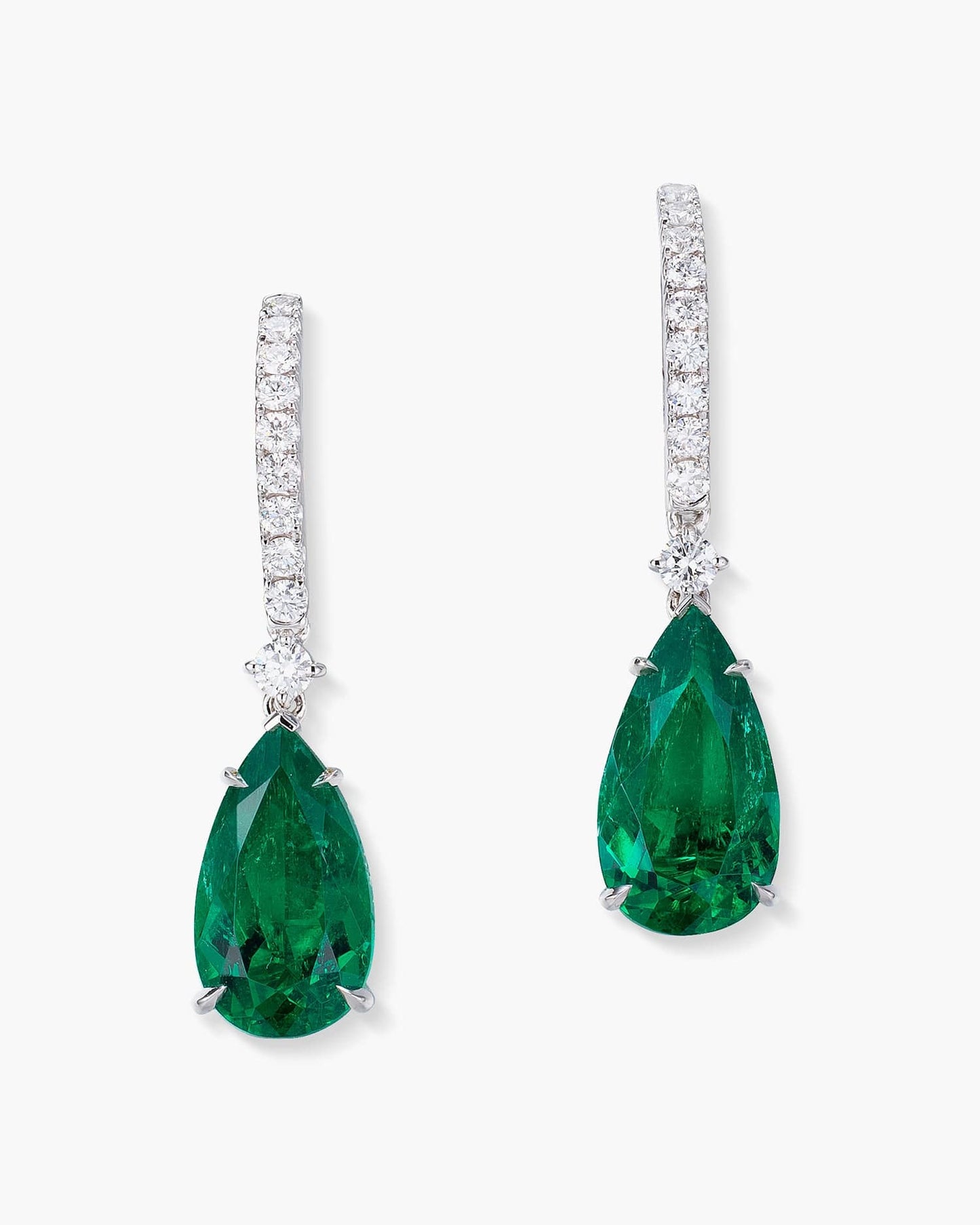 4.42 carat Pear Shape Colombian Emerald and Diamond Earrings
