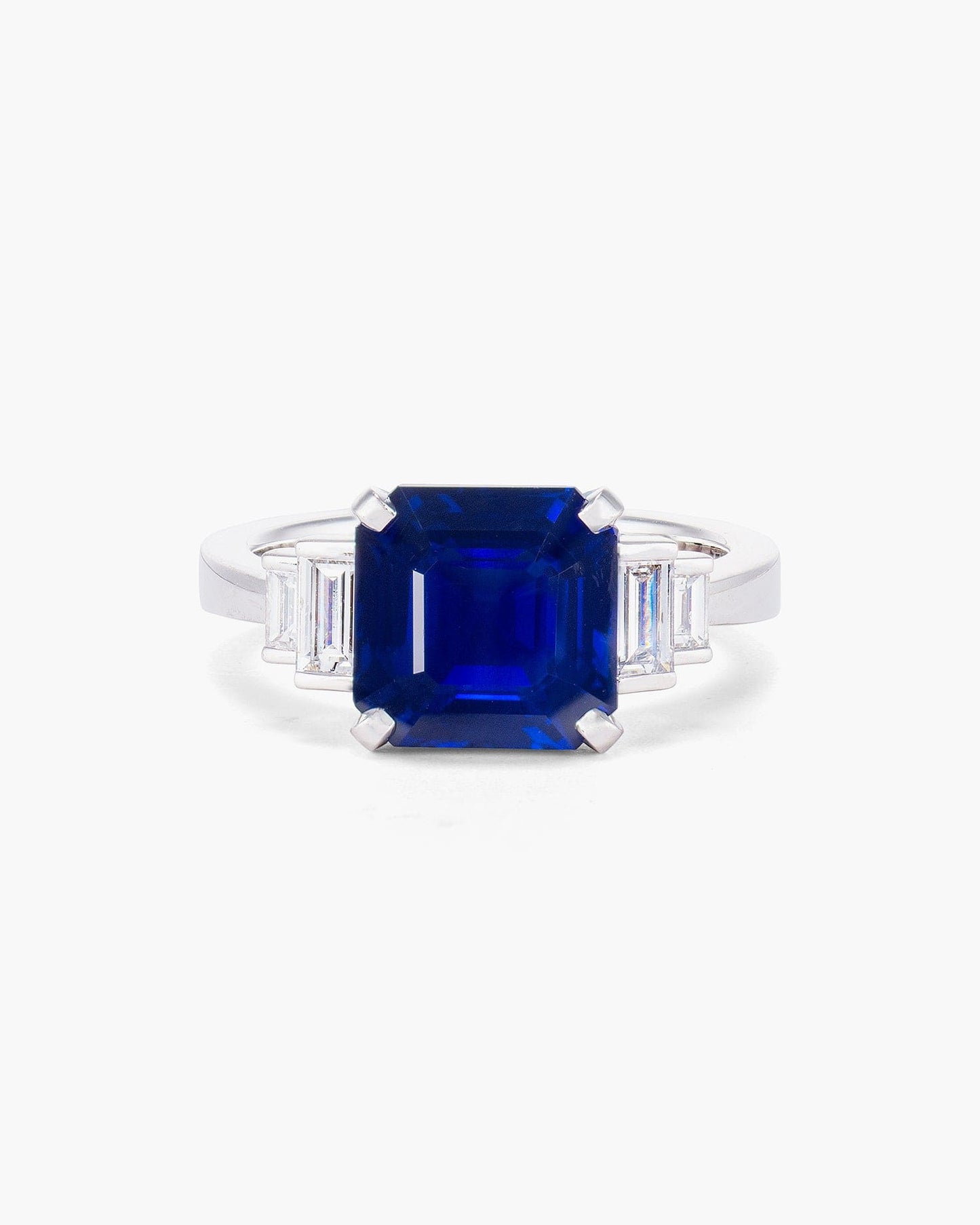 4.08 carat Asscher Cut Sapphire and Diamond Ring